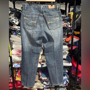 Y2K Eddie Domani Baggy Blue Jeans W/ Embroidered Pockets Size 36x32